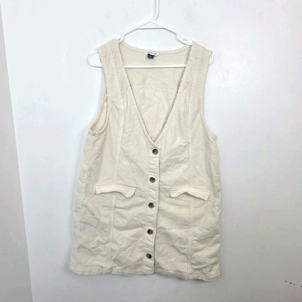 American Eagle Cream Corduroy Button Up Jumper Overall Mini Dress Size L
